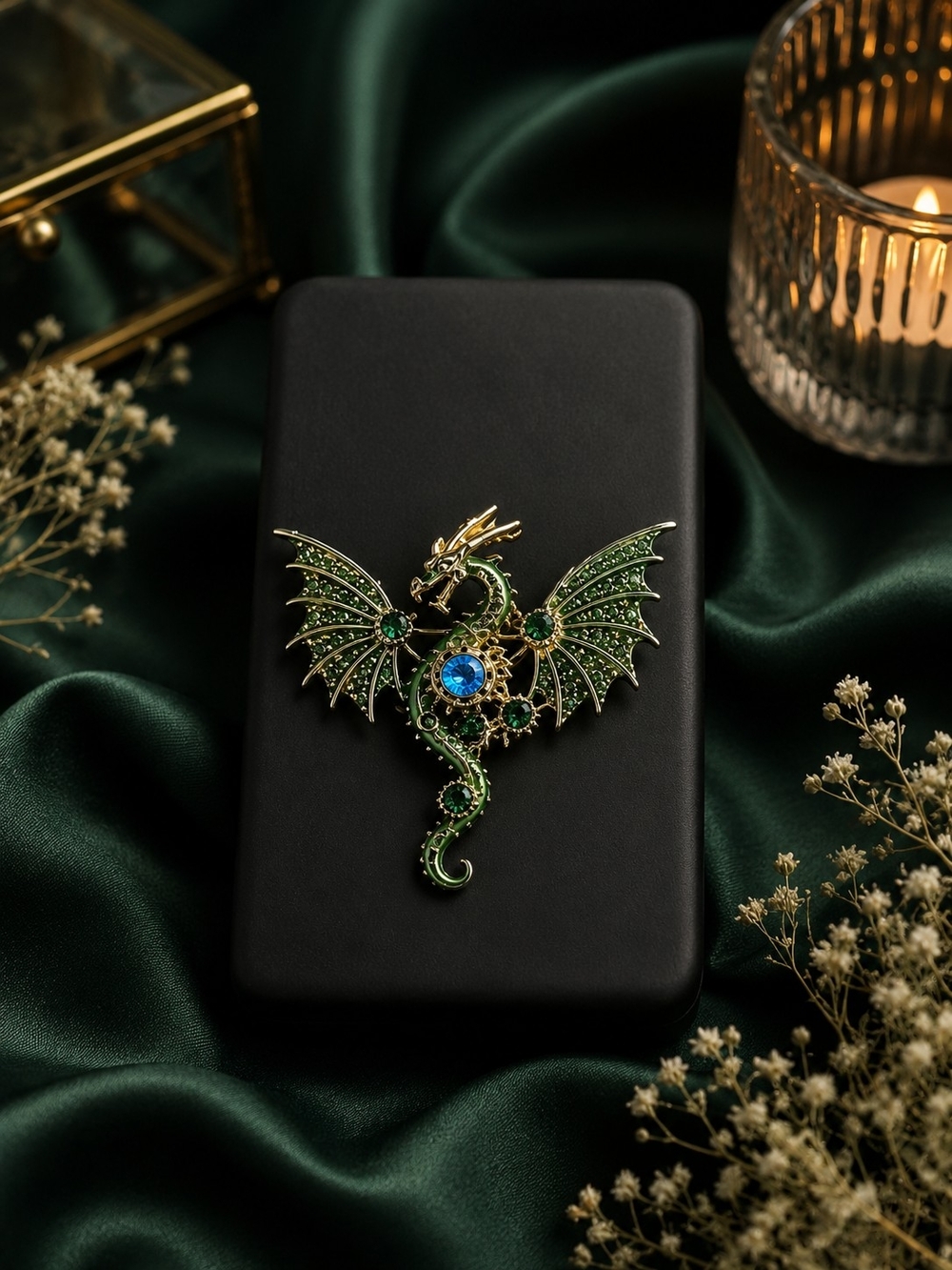 Green Dragon Crystal Brooch Pin – Elegant Women's Jewelry
